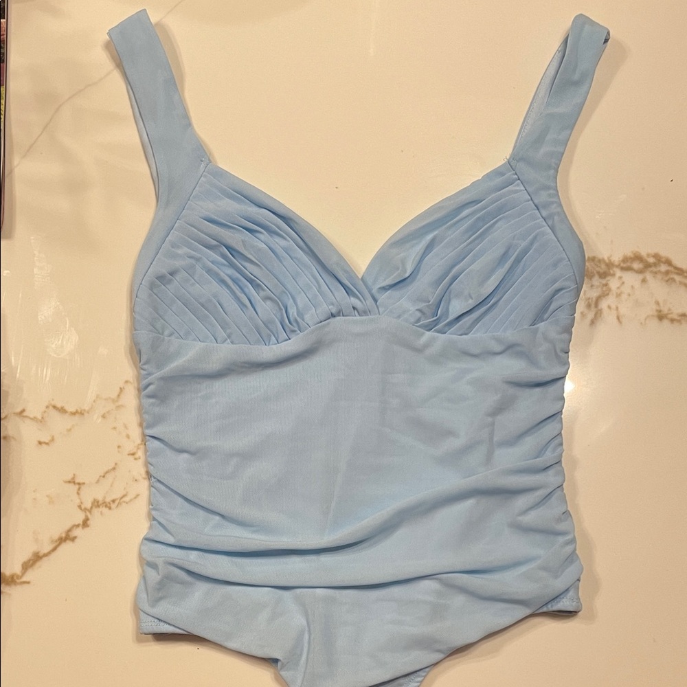 Princess Polly Light Blue Pleated One-Piece Bodysuit Size 8